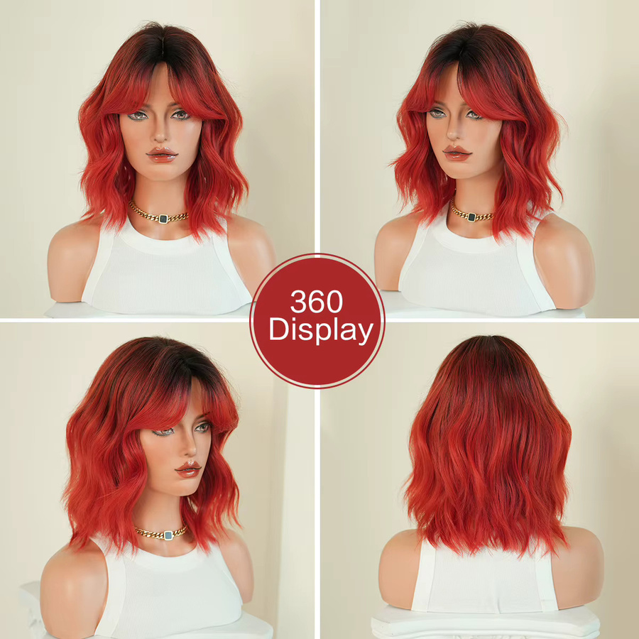 7JHH WIGS Perücke, Wasserwellen, Orange-Rot, Damen, synthetisch - Bild 4