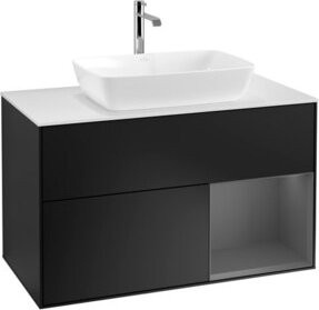 V&B Waschtischunterschrank Finion 100 mit Wandbeleuchtung, Blau lackiert, B/T/H: 100 x 50,1 x 50,1 cm - Bild 1