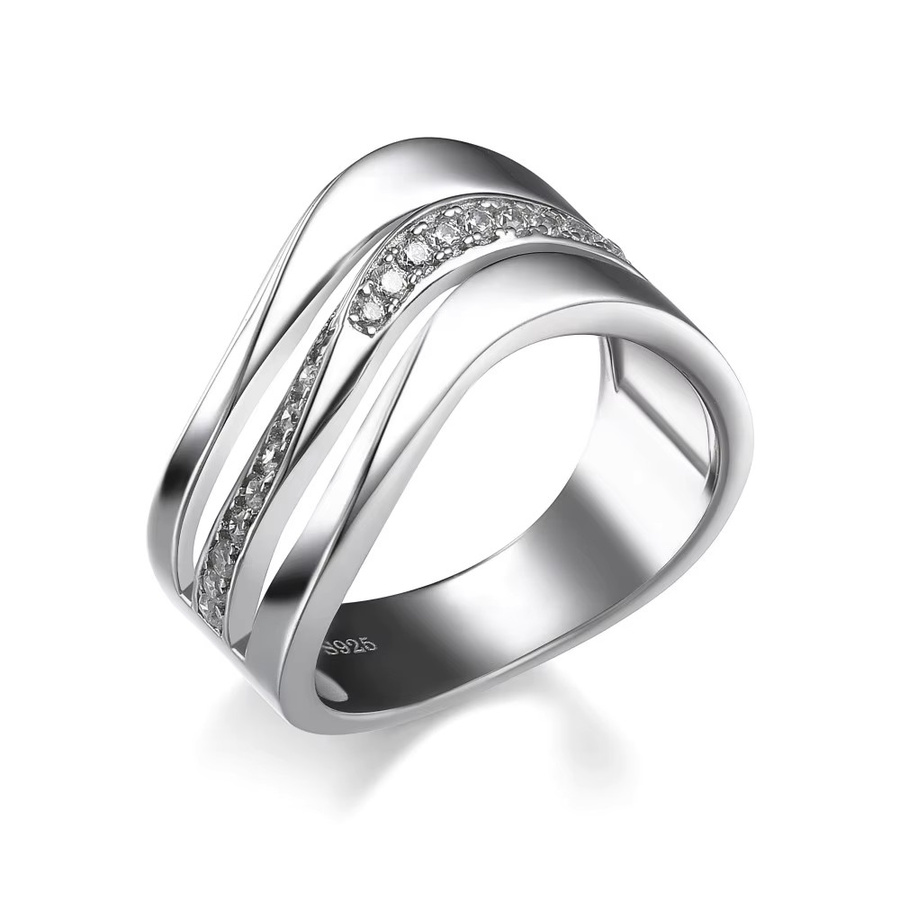 Huitan Mode Ring, Silber Farbe, Welle Form, CZ Stein, Damen - Bild 2
