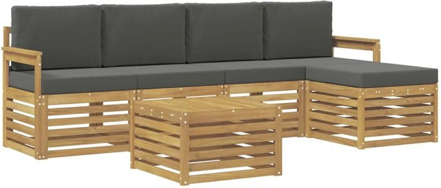 vidaXL Outdoor-Sofagarnitur 6-teilig aus Akazienholz mit Polsterung in Weiß und Anthrazit, B/T/H: 59 x 59 x 37 cm - Bild 1