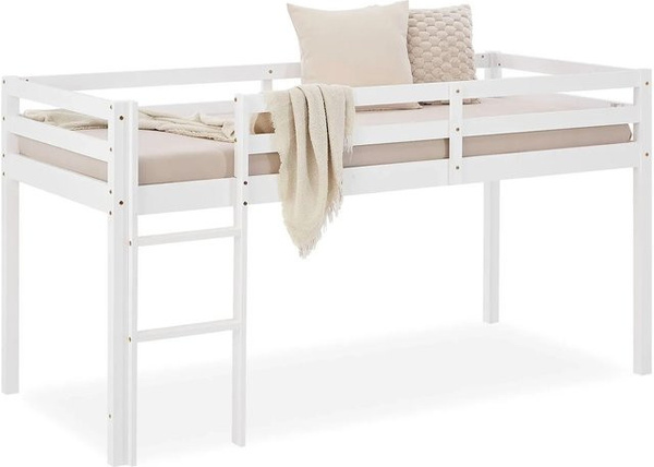 Homestyle4u Hochbett aus Kiefernholz in Weiß für Kinder, B/T/H: 90 x 200 x 175 cm