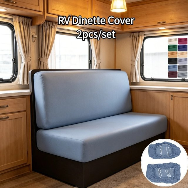 WANERQU 2er-Set Spandex Dinette Kissen Abdeckungen für Wohnmobile und Camper, elastische Sitzbezüge für Esszimmerbänke in Blau - Bild 1