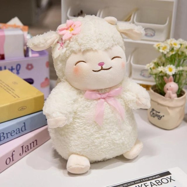 Yiran toy Weißes Schaf Lamm mit Tulpenblume, Plüschtier, 35cm - Bild 1