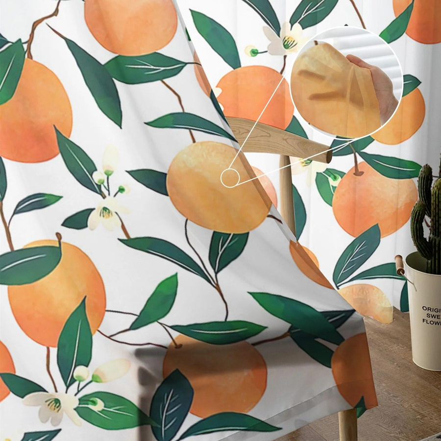 Yiran Furniture Transparentes Voile-Vorhang mit Orangefarbenem Blumen- und Blattmuster aus Chiffon, Breite: 135 cm, Höhe: 114 cm - Bild 3