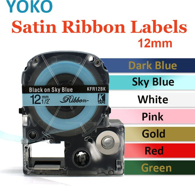 Satin Etikettenband 12mm kompatibel für Epson LW-300 und LW-400 in Schwarz und Blau - Bild 1