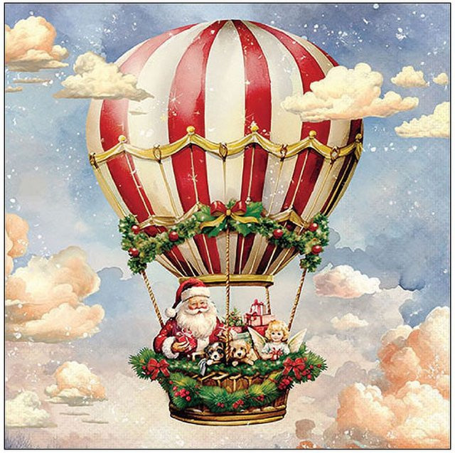 Weihnachtsservietten Santa's Air Ballon aus Papier, Multicolor, 33 x 33 cm - Bild 1