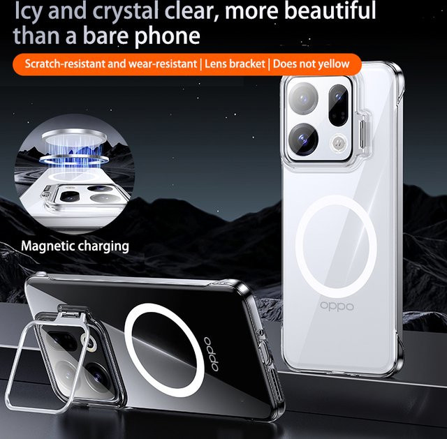 Transparente MagSafe-kompatible Handyhülle für OPPO Find X9 und X9 Pro mit Objektivschutz und integriertem Ständer - Bild 1