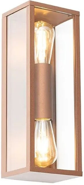 QAZQA Industrielle Wandleuchte Charlois in Rostbraun, 2-flammig, IP44, Aluminium und Glas, E27, Breite: 38 cm - Bild 1