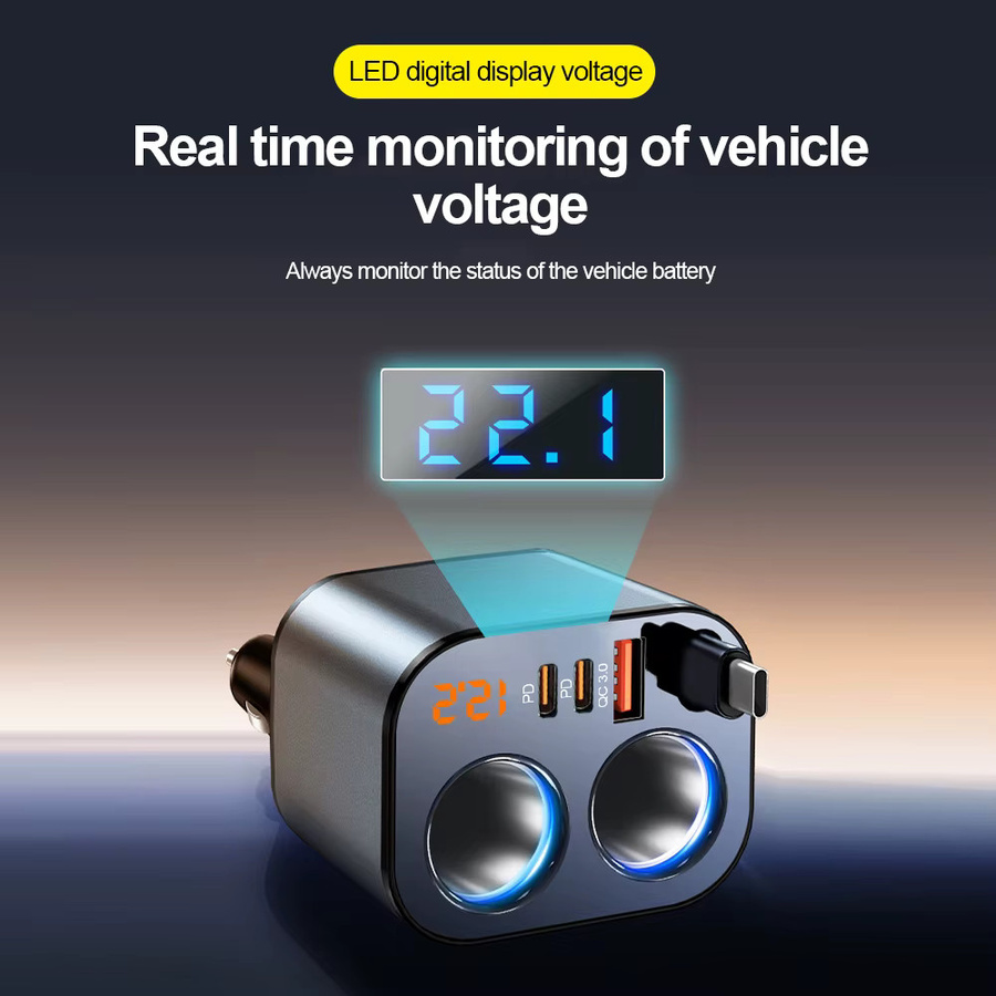 kebidumei 6-in-1 Auto-Ladegerät mit 200W Max Leistung, 100W PD30W und QC3.0 Superschnellladeadapter für Zigarettenanzünder, Schwarz - Bild 3