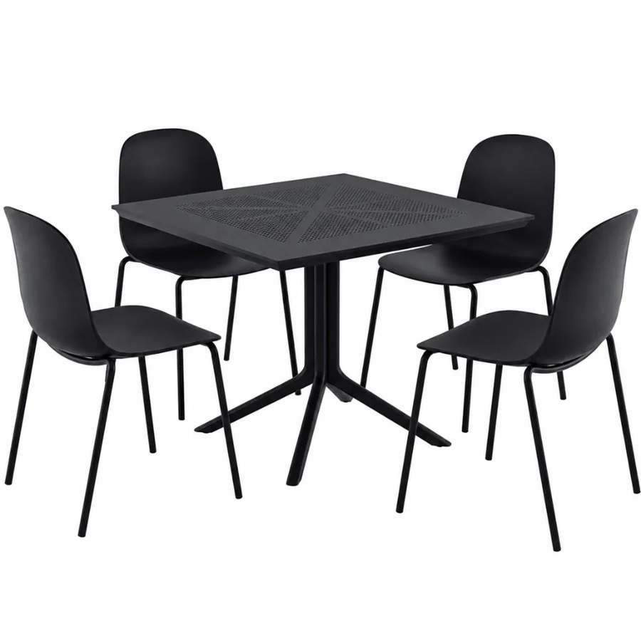 DELUKE Gartenmöbel-Set MARA mit Tisch und 4 Stühlen aus Metall in Schwarz, B/T/H: 186 x 182 x 85 cm - Bild 2