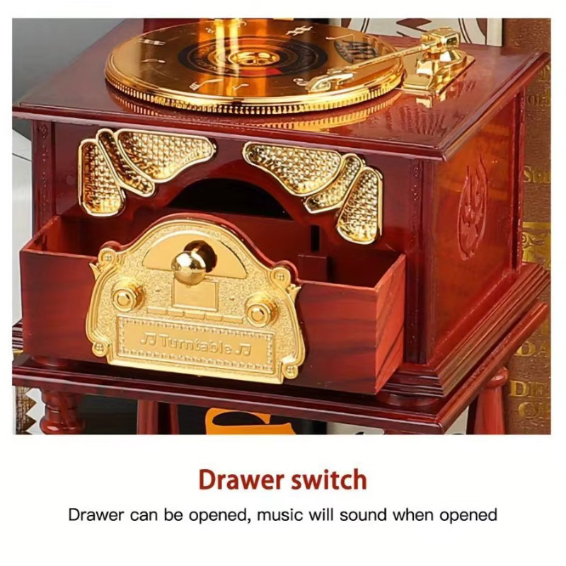 Retro Grammophon Mini Spieluhr im klassischen Design mit acht Tönen in Weiß oder Braun - Bild 3