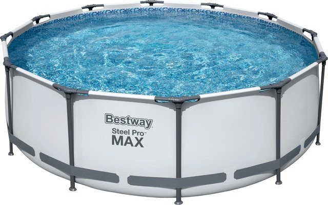 Bestway Steel Pro Max Stahlrahmen-Pool rund in Grau mit Filterpumpe und Leiter, Durchmesser: 366 cm, Höhe: 100 cm - Bild 1