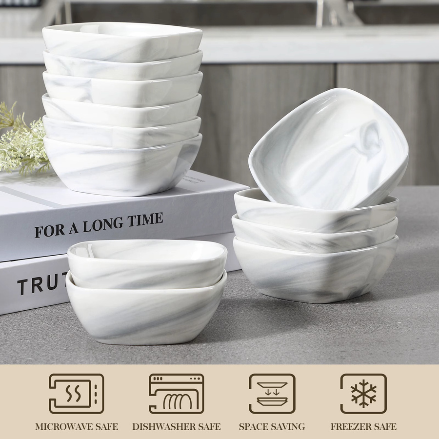 Malacasa 12-teiliges Ramekin-Schalen-Set aus Porzellan in Marmorgrau, 170 ml pro Schale - Bild 2