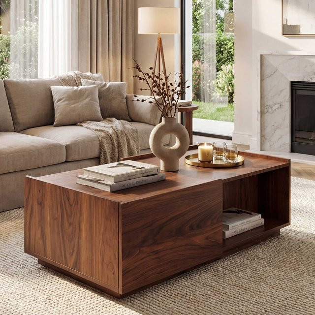 Couchtisch MCW J78 in Walnuss-Optik mit Schublade, modern und rechteckig, B/T/H: 110 x 50 x 40 cm - Bild 1