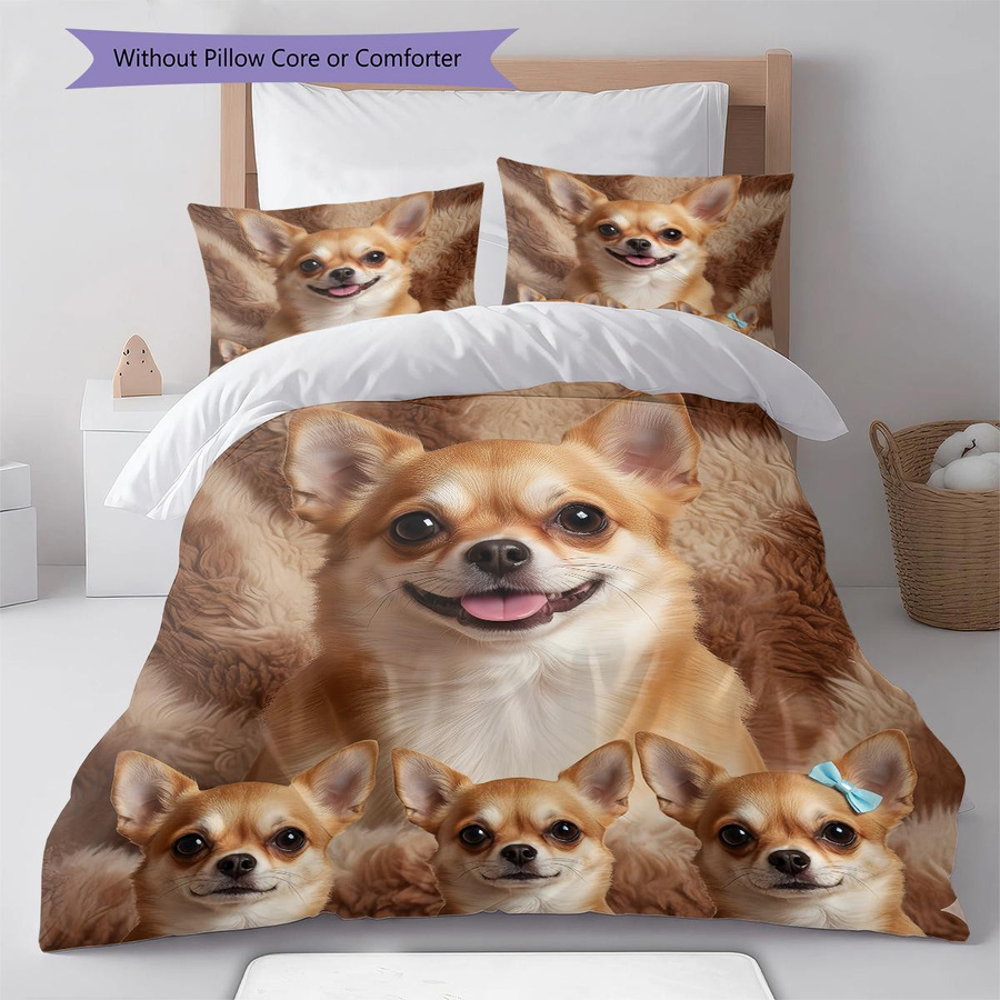 Bettwäsche Set mit Chihuahua und Pudel Hundemuster, bestehend aus 1 Bettbezug und 2 Kissenbezügen, Mehrfarbig, B/H: 200 x 220 cm - Bild 3