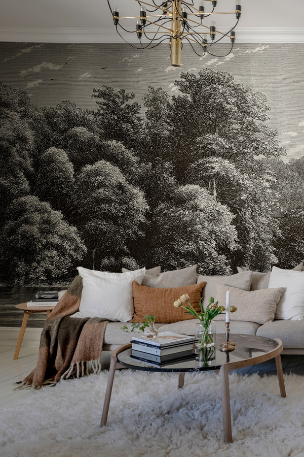 Rebel Walls Mural Spring Season Vintage Wandtattoo in Grau mit floralem Design - Bild 1