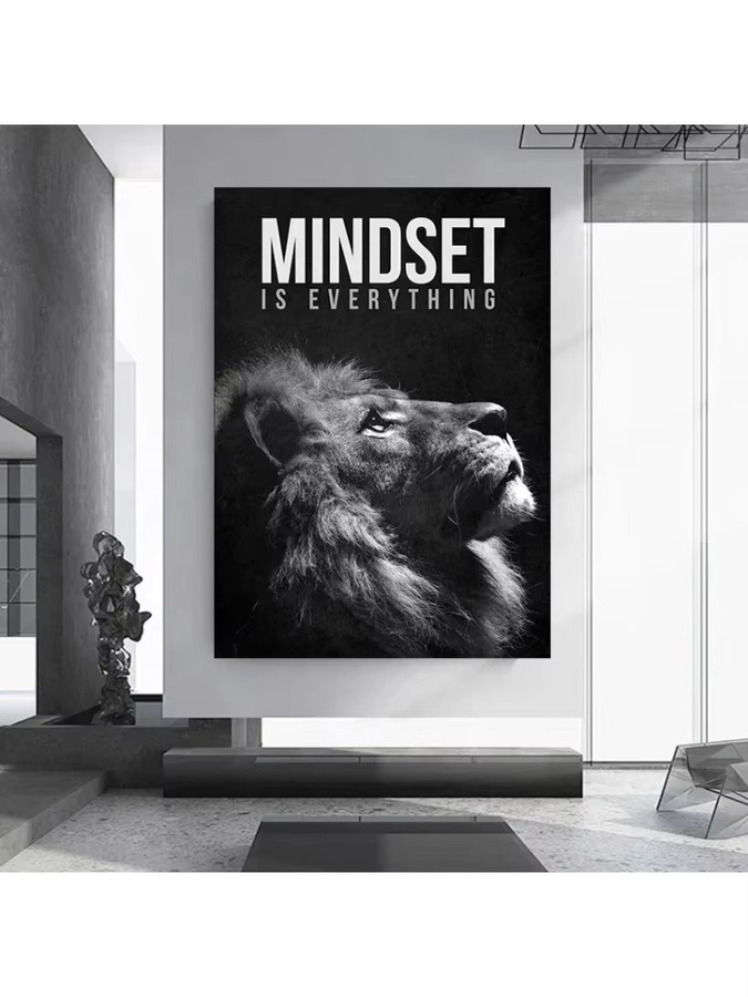 Kayou Motivationsposter Löwen-Mindset Leinwand-Wandkunst in Schwarz für Büro und Wohnzimmer - Bild 3