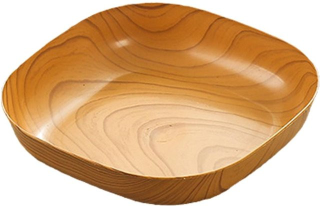 Quadratisches Tablett aus Kunststoff in Holzmaserung, beige, Breite: 15 cm, Tiefe: 15 cm, Höhe: 1 cm - Bild 1