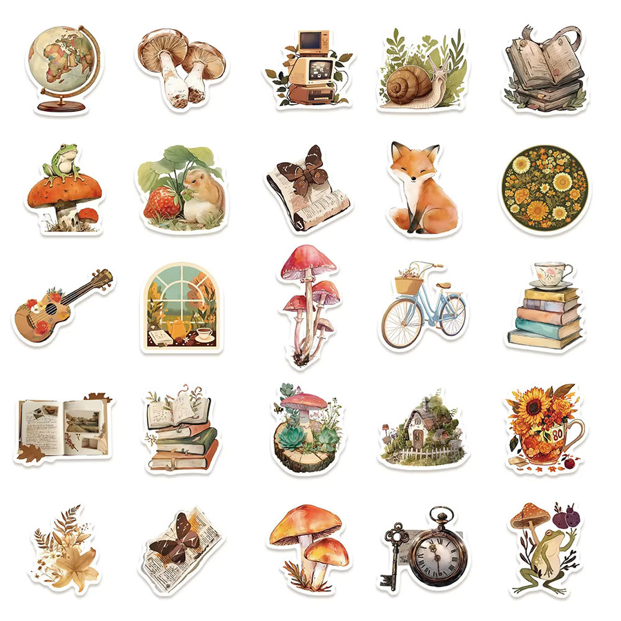 Charile Vintage Kunst Muster Tier Aufkleber, Cartoon, Multicolor, 10-teiliges Set - Bild 3