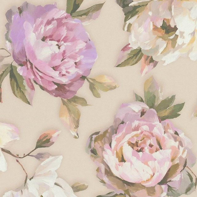 PROFHOME 396081-GU Blumen Tapete Floral Matt in Violett, Pink, Grün und Beige, Vlies, Breite: 0,53 m, Länge: 10,05 m - Bild 1