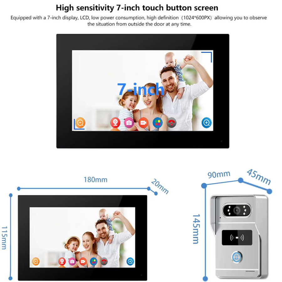 LUCKING DOOR Türsprechanlage-System mit Tuya App-Kompatibilität, RFID-Türklingel, Kamera, Monitor, Gegensprechfunktion und HD-Nachtsicht - Bild 4