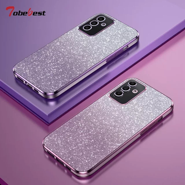 Glänzende Silikonhülle mit quadratischer Glitzerbeschichtung für Samsung Galaxy A15, A25, A35 und A55 5G in Pink - Bild 1