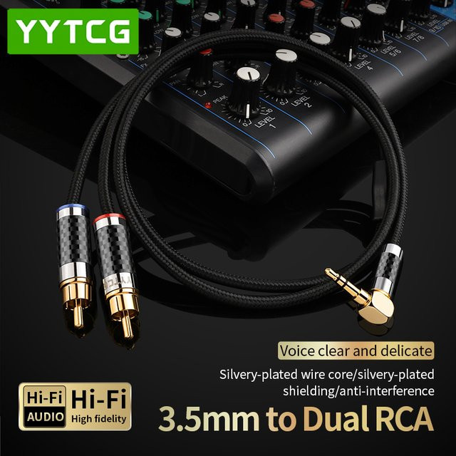 YYTCG Audiokabel 3,5-mm-Klinke auf 2RCA in Schwarz und Silber aus versilbertem sauerstofffreiem Kupfer für Mobiltelefone, Verstärker und Lautsprecher - Bild 1