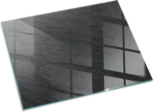 Tulup Glasplatte für Kamin mit Steinoberflächenstruktur in Schwarz, B: 80 cm, T: 60 cm - Bild 1