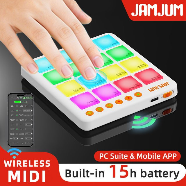 JAMJUM POCKET Beats Kabelloser MIDI-Pad-Controller in Weiß mit 16 RGB-Pads und Bluetooth für deine Musikproduktion - Bild 1