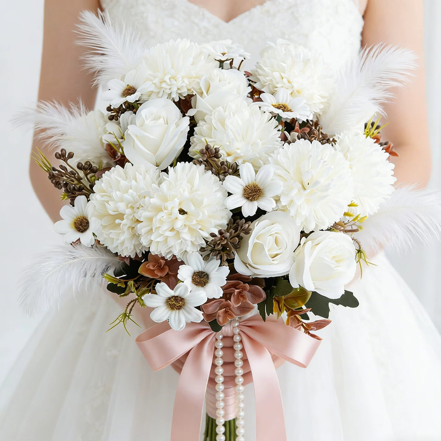 Künstliche Seidenrosen in Pink und Weiß für Hochzeit, Valentinstag und Tischdekoration - Bild 2