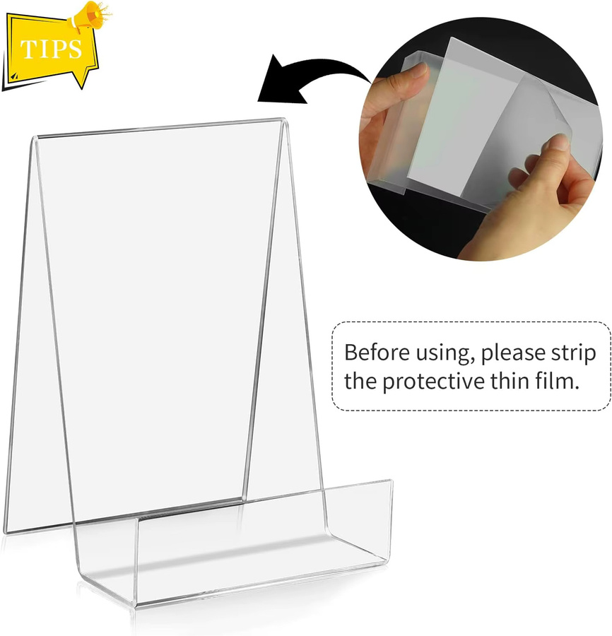 6-teiliges Acryl-Set Buchständer transparent mit Halteleiste zur Präsentation von Büchern, Bildern und Tablets - Bild 3