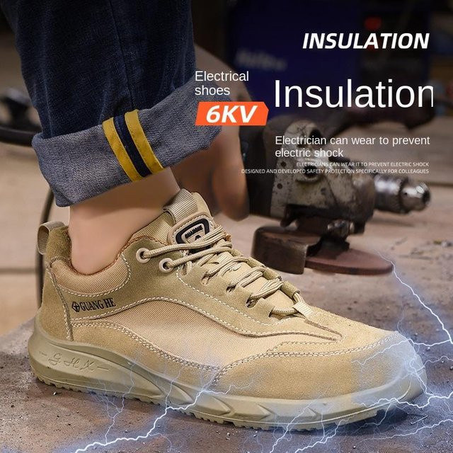 Sicherheitsschuhe aus Leder in Beige mit Stahlkappe, Anti-Smashing und Anti-Piercing nach EN ISO 20345, Größe 46 - Bild 1