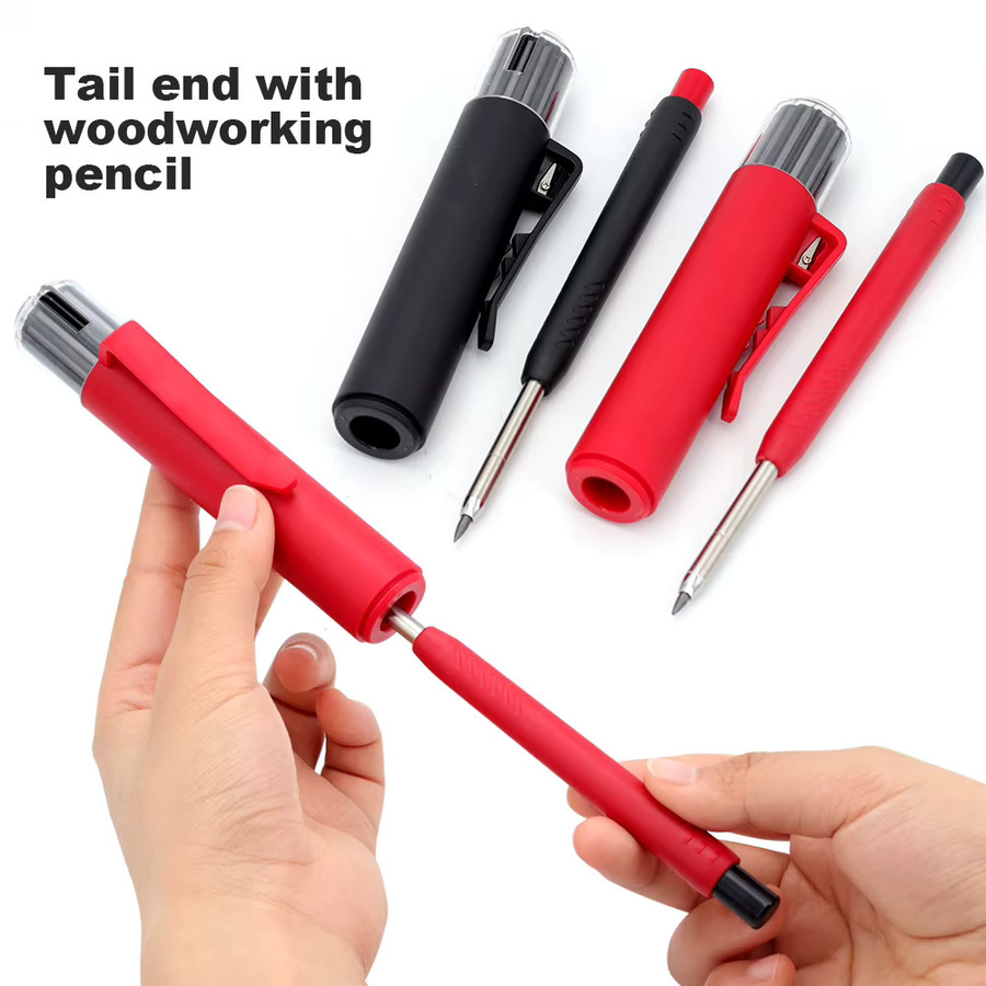 JOMPENS 3-in-1 Holzbearbeitungsstift Set in Rot mit 2,8 mm Ersatz-Bleistiftminen und drehbaren Kernen für präzise Markierungen in tiefen Löchern - Bild 5