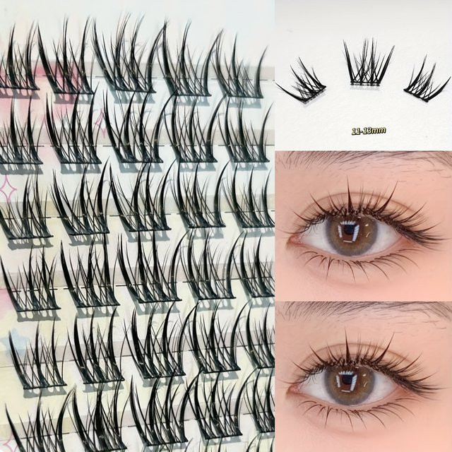 Mixiaohe Cartoon Cluster Wimpern, 100 Stück, C-Curl, 10-13mm, Natürlich - Bild 1