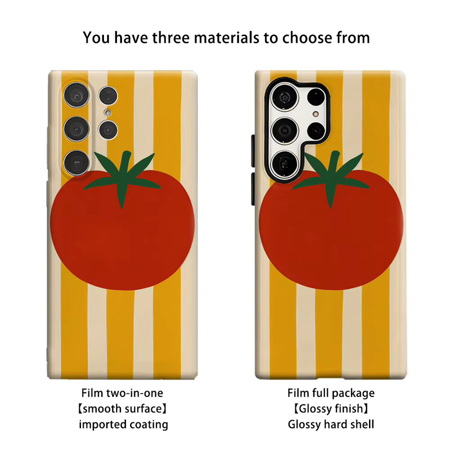 Stoßfeste Doppelschicht Handyhülle mit gelb gestreiften Tomaten für Samsung Galaxy S25 Ultra, S24 und S23 Ultra Plus - Bild 2