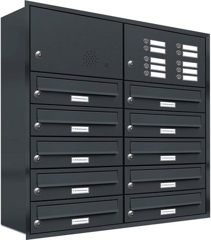 AL Briefkasten-System für 10 Parteien zur Unterputzmontage, grau, B/H/T: 153,387 x 84,5 x 27,5 cm - Bild 1
