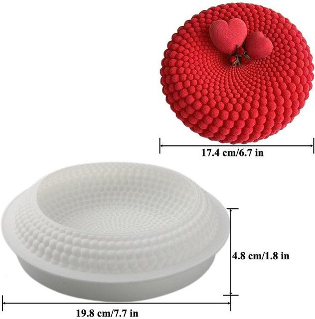 Runde Mousse-Kuchenform aus Silikon mit 3D-Dünen- und Perlenmuster in Rot, Backform für Schokolade und Gebäck - Bild 1