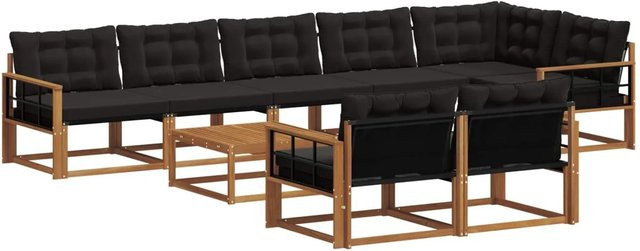vidaXL Outdoor-Sofagarnitur 9-teilig aus Massivholz Akazie und Textilene in Schwarz und Natur mit Kissen - Bild 1