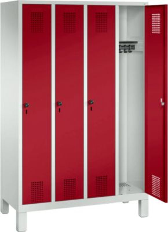 C+P Garderobenschrank Evolo aus Stahl mit 4 Abteilen, Front Rubinrot, Korpus Lichtgrau, H x B x T: 185 x 119 x 50 cm - Bild 3