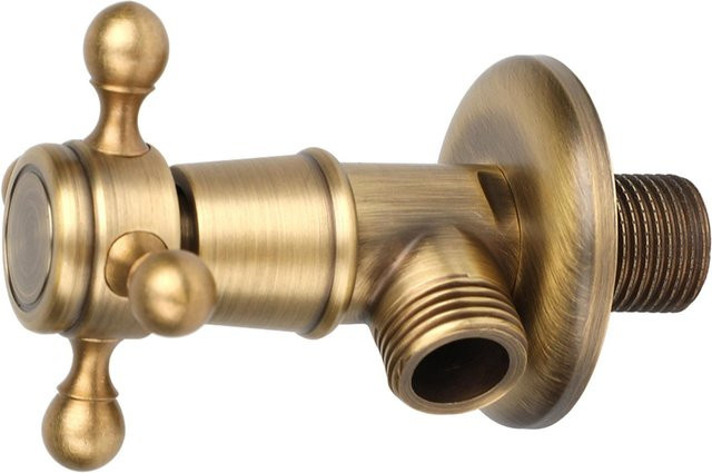 Antikes Eckventil aus Messing für das Badezimmer in Beige und Gold, Wandmontage - Bild 1