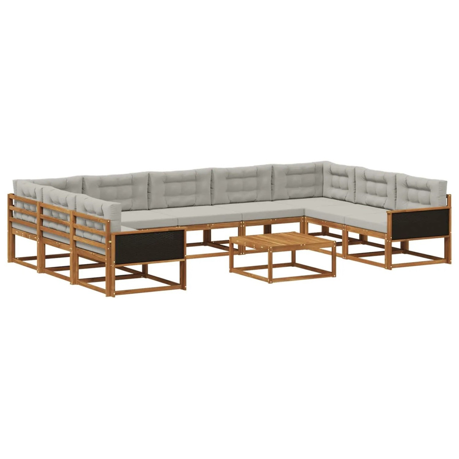 vidaXL Outdoor-Sofagarnitur aus Akazienholz mit 10 Kissen in Natur und Hellgrau - Bild 2