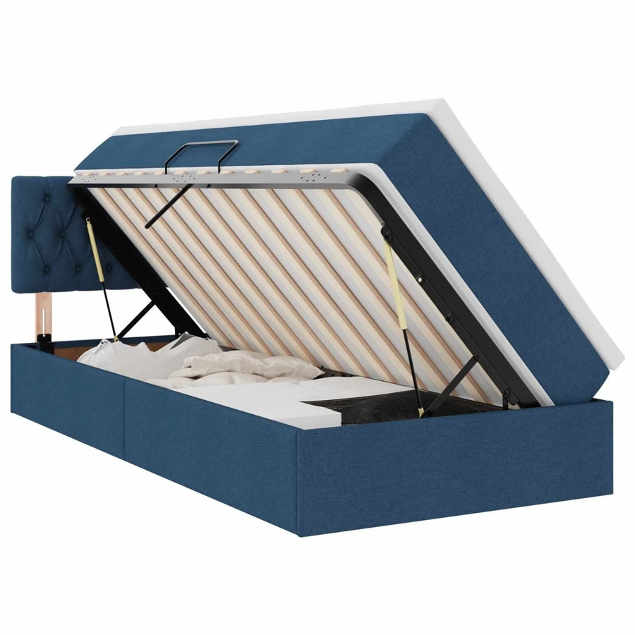vidaXL Aufbewahrungsbett mit Matratze in Blau, modernes Bett mit Lift-up-Funktion aus Holzwerkstoff und Metall, B/T/H: 100 x 203 x 78 cm - Bild 2