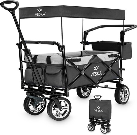 VESKA Bollerwagen faltbar mit Dach, Transportwagen Handwagen in Anthrazit/Grau