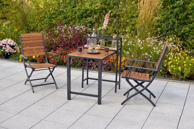 Merxx Santorin Balkonset 3-teilig mit Klapptisch aus Akazienholz und Aluminium in Anthrazit und Braun - Bild 1