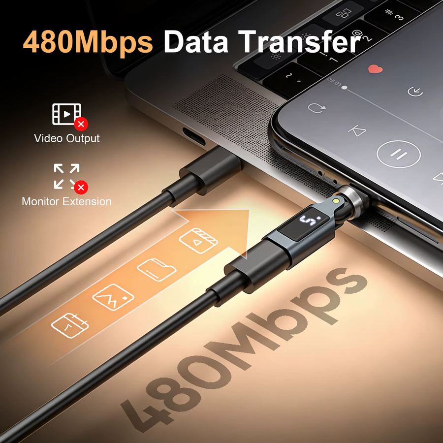 MOSHOU USB-C-zu-C-Adapter mit 240W Schnellladefunktion, 480Mbps Datenübertragung und drehbarer digitaler Anzeige für dein Telefon - Bild 3