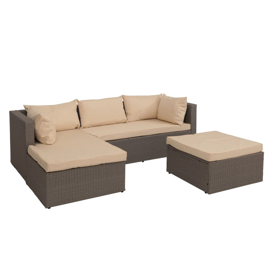 MCW Poly-Rattan Lounge-Set in L-Form, 3-teilige Garten-Sitzgruppe in Grau mit beigen Sitz- und Rückenpolstern - Bild 3