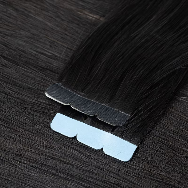 VADES Mini-Tape-in-Haarverlängerungen, Echthaar, Schwarz, 10 Stück - Bild 2