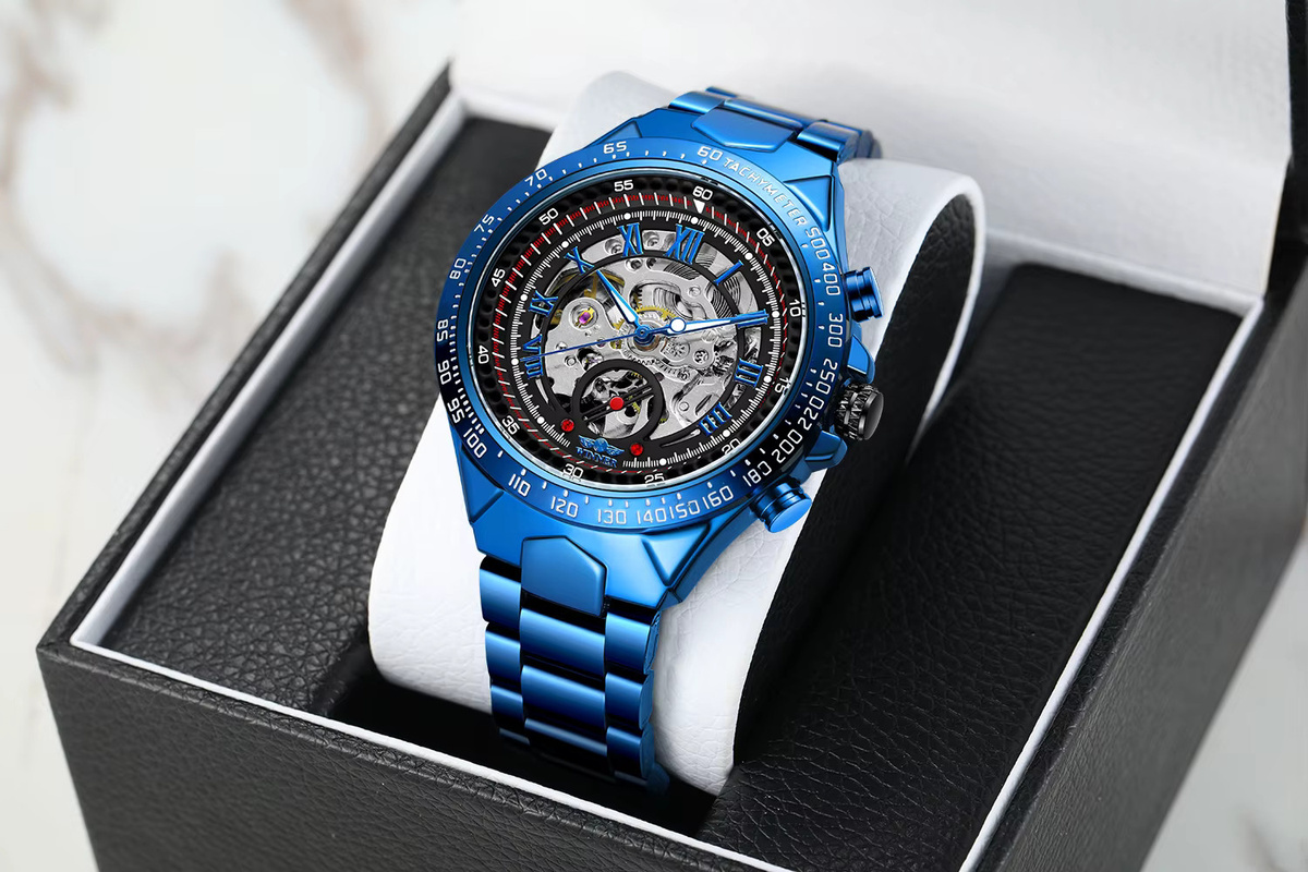 T-WINNER Armbanduhr Edelstahl, Automatik, blaues Zifferblatt, Herren - Bild 5