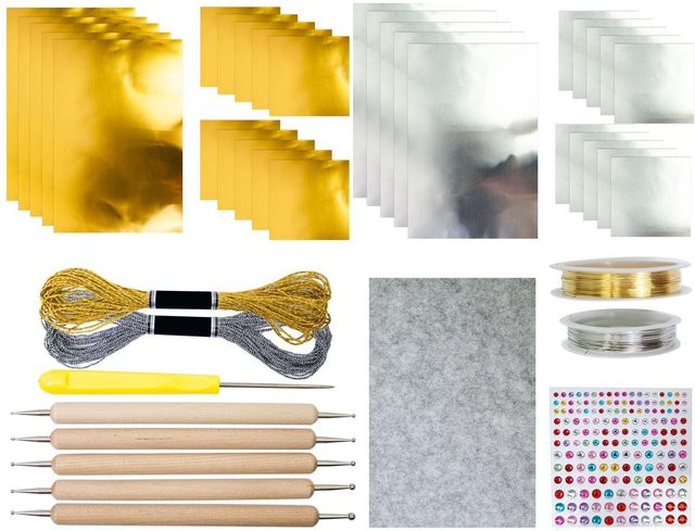 Bastelset mit Folienpapier für Metallprägung und Gravur in Silber und Gold - Bild 1