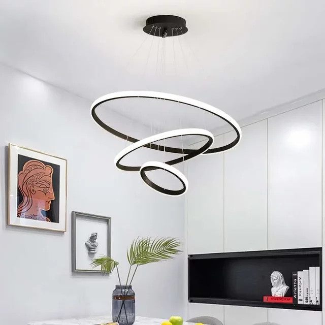 Moderne LED-Ring-Pendelleuchte von TRAZOS in Schwarz für Esszimmer, Wohnzimmer und Schlafzimmer - Bild 1